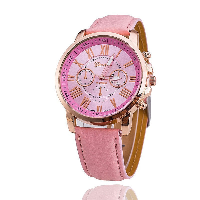 Women's fashion watch with leather strap - multiple strap colors, rose gold quartz watch - cross-border wholesale watch