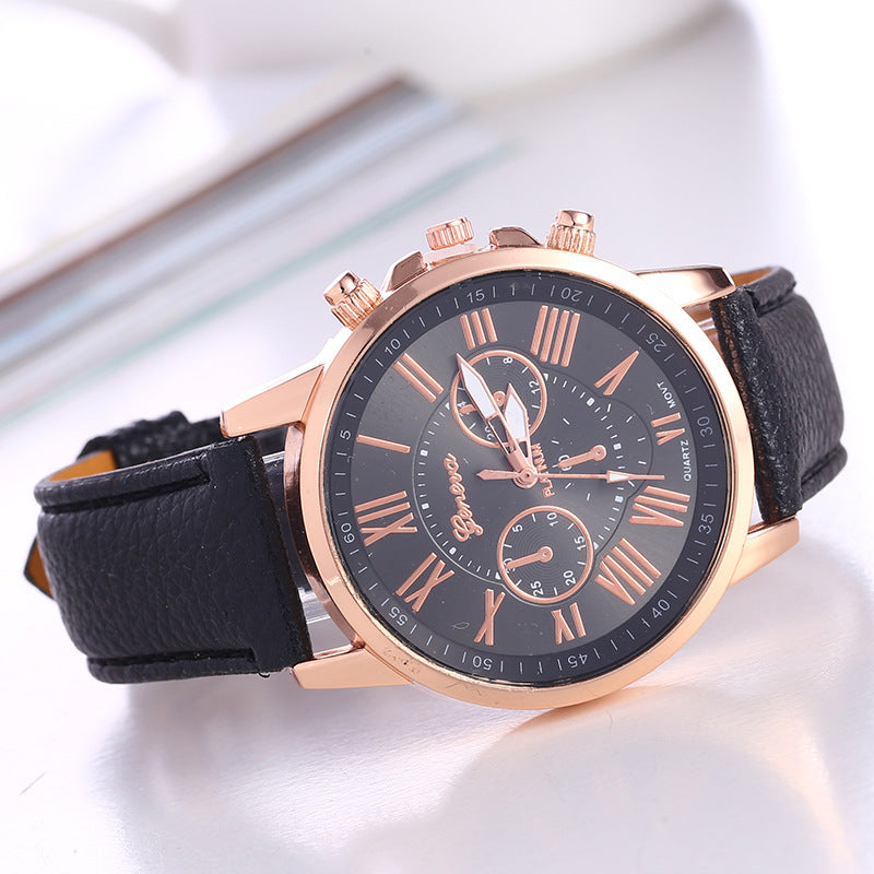 Women's fashion watch with leather strap - multiple strap colors, rose gold quartz watch - cross-border wholesale watch