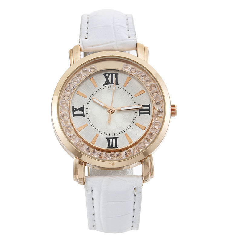 Dropshipping korean style casual fashion student watch - women's rhinestone gift live stream ladies quartz watch with leather strap