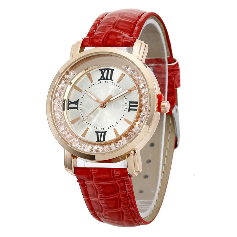 Dropshipping korean style casual fashion student watch - women's rhinestone gift live stream ladies quartz watch with leather strap