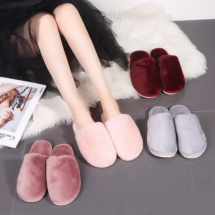 New japanese-style winter warm fuzzy cotton slippers - unisex couple's indoor home slippers, warm closed-toe silent slippers