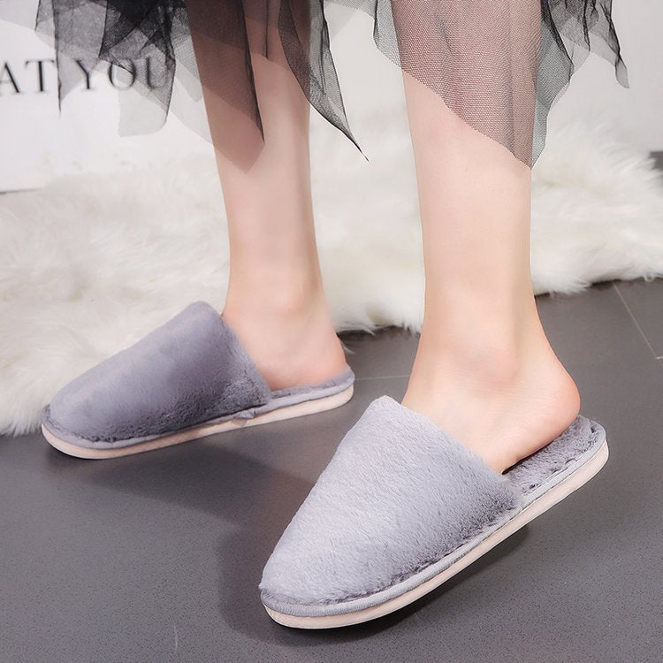 New japanese-style winter warm fuzzy cotton slippers - unisex couple's indoor home slippers, warm closed-toe silent slippers