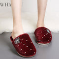Cotton slippers home shoes 2024 new autumn winter flats baotou rhinestone plush shoes micro business export furry slippers