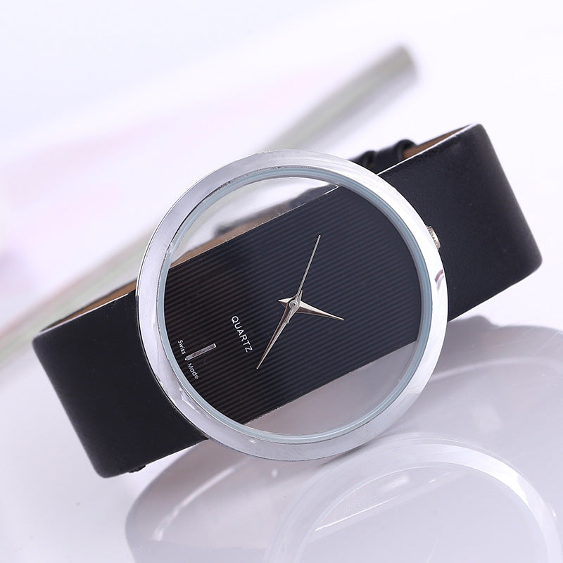Aliexpress export casualfashionelegant transparent cut out neutral hand expression couple belt quartz watch large dial