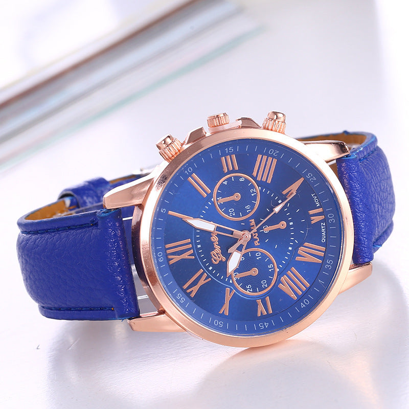 Women's fashion watch with leather strap - multiple strap colors, rose gold quartz watch - cross-border wholesale watch