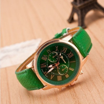Women's fashion watch with leather strap - multiple strap colors, rose gold quartz watch - cross-border wholesale watch
