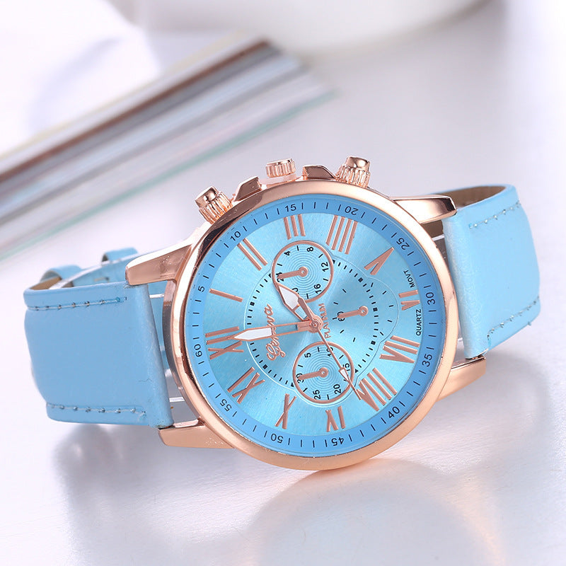 Women's fashion watch with leather strap - multiple strap colors, rose gold quartz watch - cross-border wholesale watch