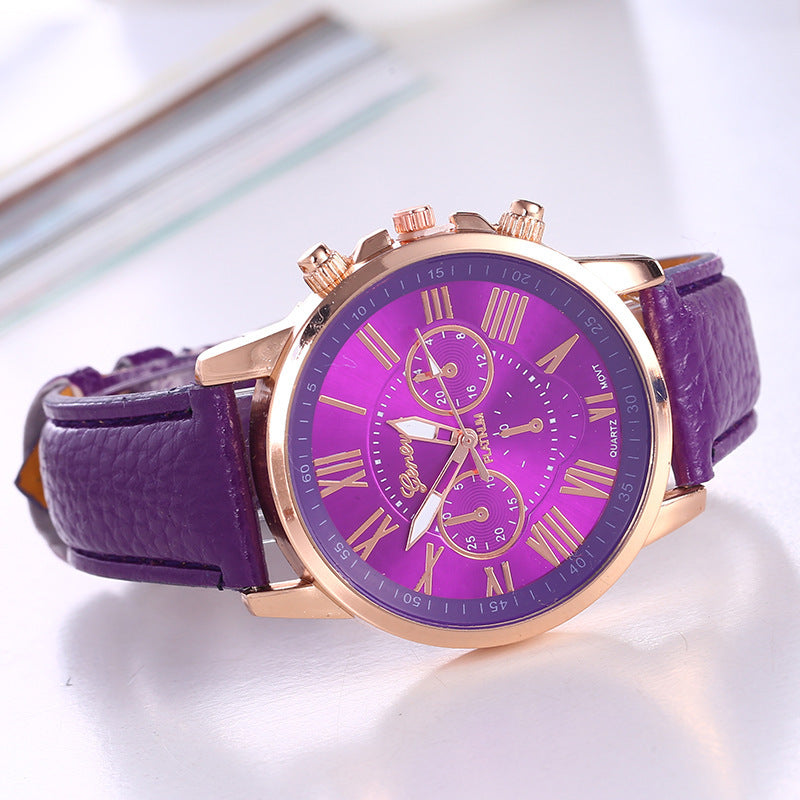 Women's fashion watch with leather strap - multiple strap colors, rose gold quartz watch - cross-border wholesale watch