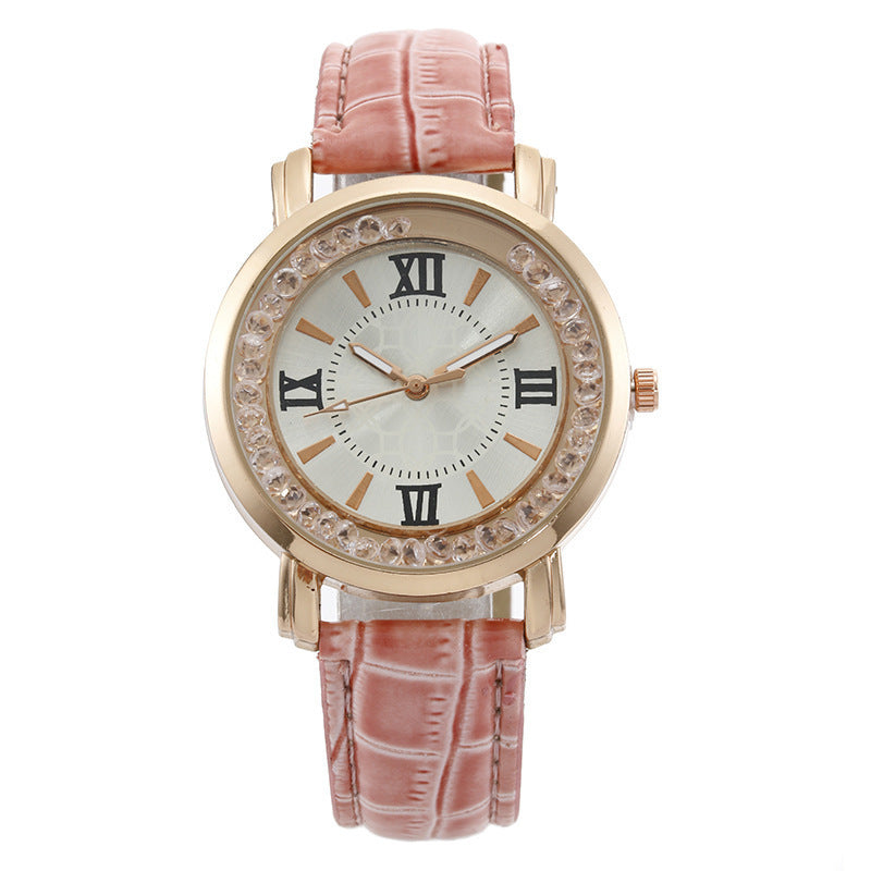 Dropshipping korean style casual fashion student watch - women's rhinestone gift live stream ladies quartz watch with leather strap