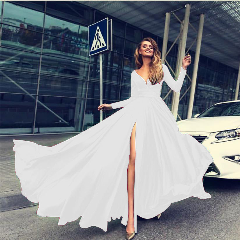 european and american export hot seller: new milk silk sexy deep v long sleeve dress for  and