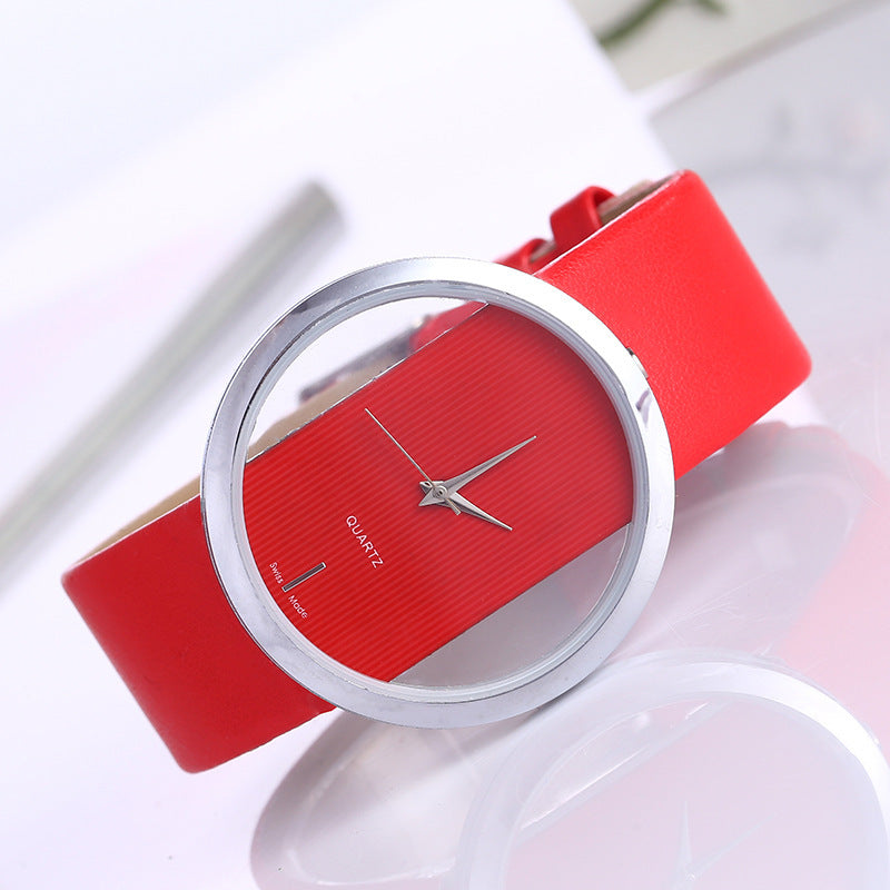Aliexpress export casualfashionelegant transparent cut out neutral hand expression couple belt quartz watch large dial
