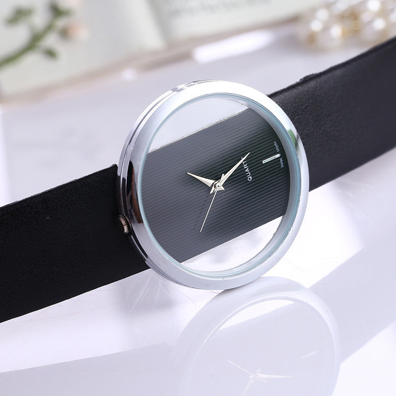 Aliexpress export casualfashionelegant transparent cut out neutral hand expression couple belt quartz watch large dial