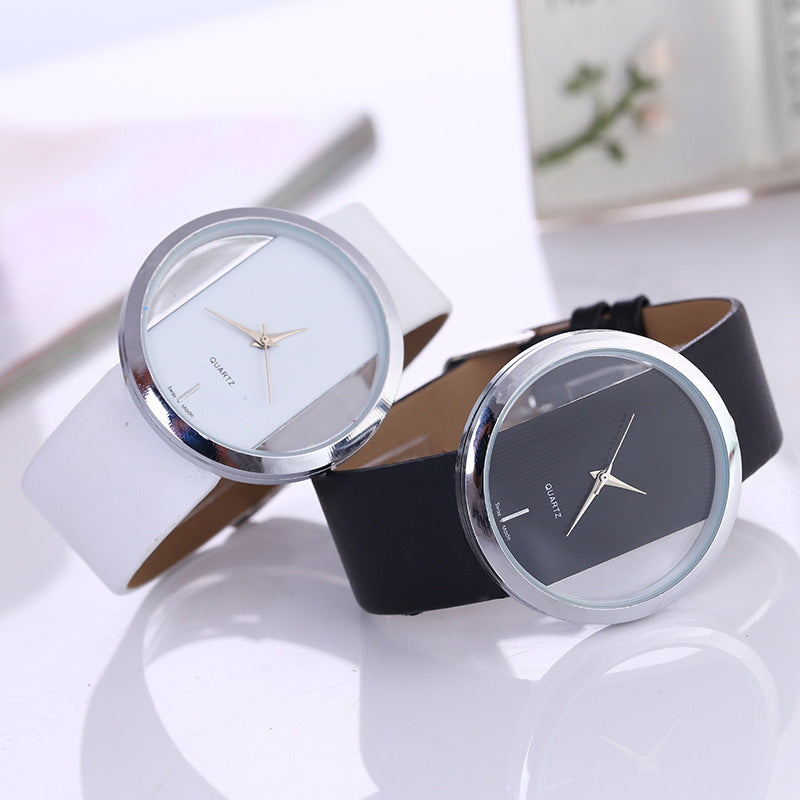Aliexpress export casualfashionelegant transparent cut out neutral hand expression couple belt quartz watch large dial