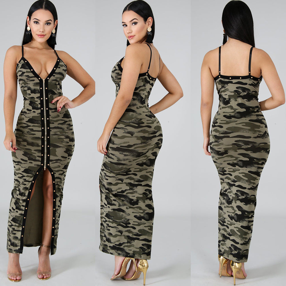 Sale! A7036 sexy European and American suspender camouflage slim zipper jumpsuit nightclub suit