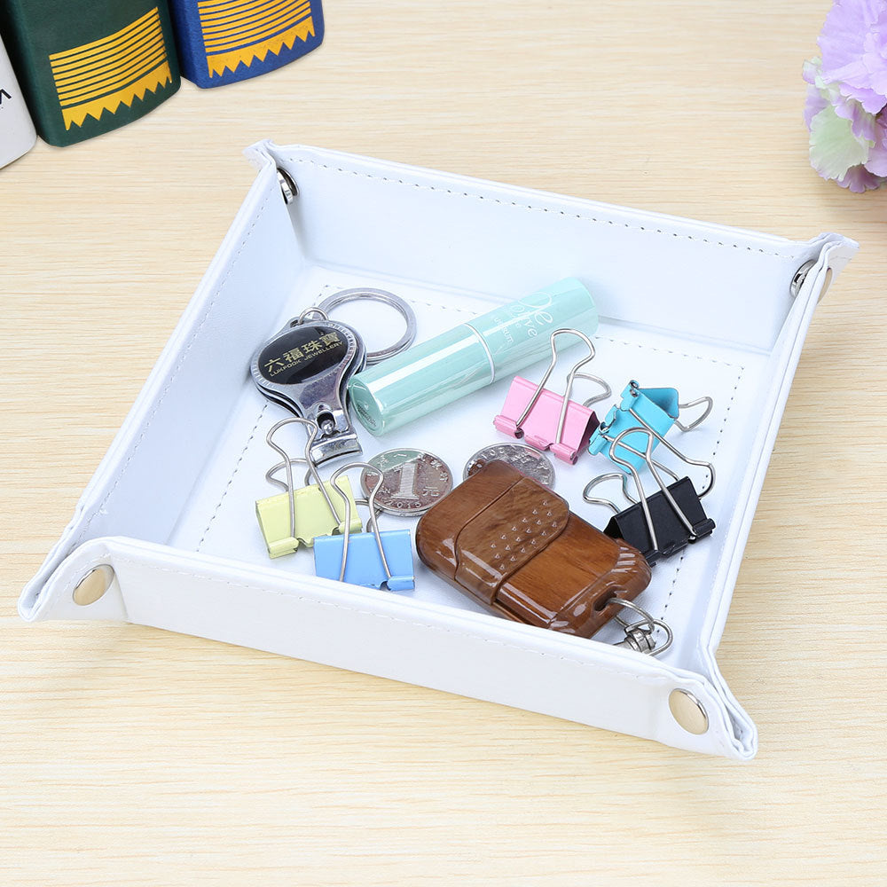 Solid color leather storage tray, desktop small change tray, office desktop finishing box, household daily PU storage box wholesale