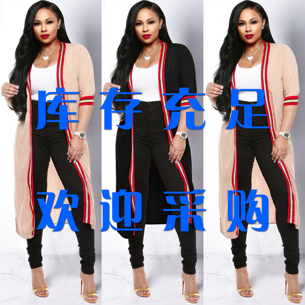 K8708 2019 Spring Striped, Medium and Long, Shawl, Cardigan Top