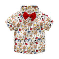 trendy children's suitsummer boys' printing short-sleeved shirt shorts bowstwo-piece setk-style boys' suit