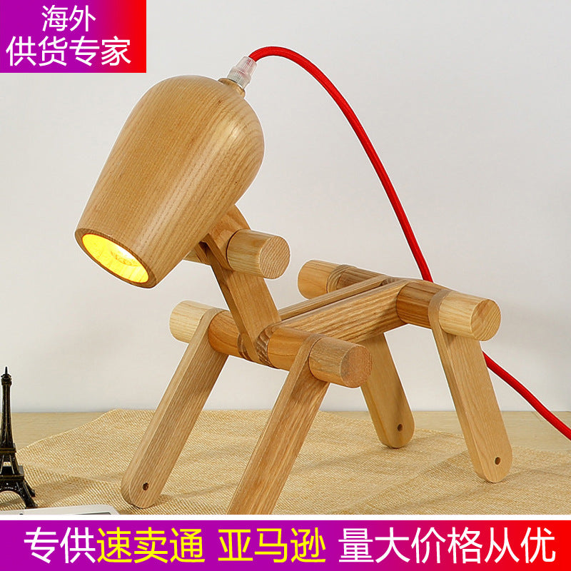 Creative puppy desk lamp, modern minimalist study lamp, bedroom desk lamp, foldable wood log lighting