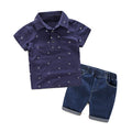 Wholesale new arrival: european & american style anchor print polo shirt & jeans set for boys - baby suit