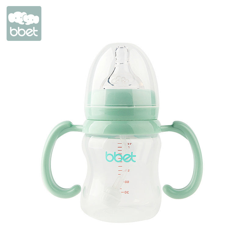 Baohui babibele anti-colic baby bottle, wide-neck plastic feeding bottle with handle and straw