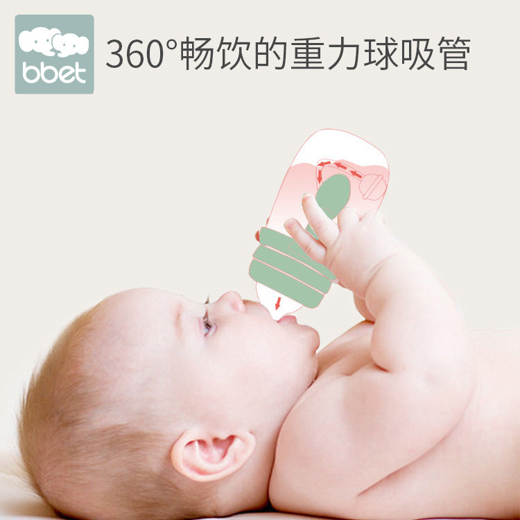 Baohui babibele baby bottle plastic newborn pp bottle wide mouth with handle straw newborn baby anti-colic
