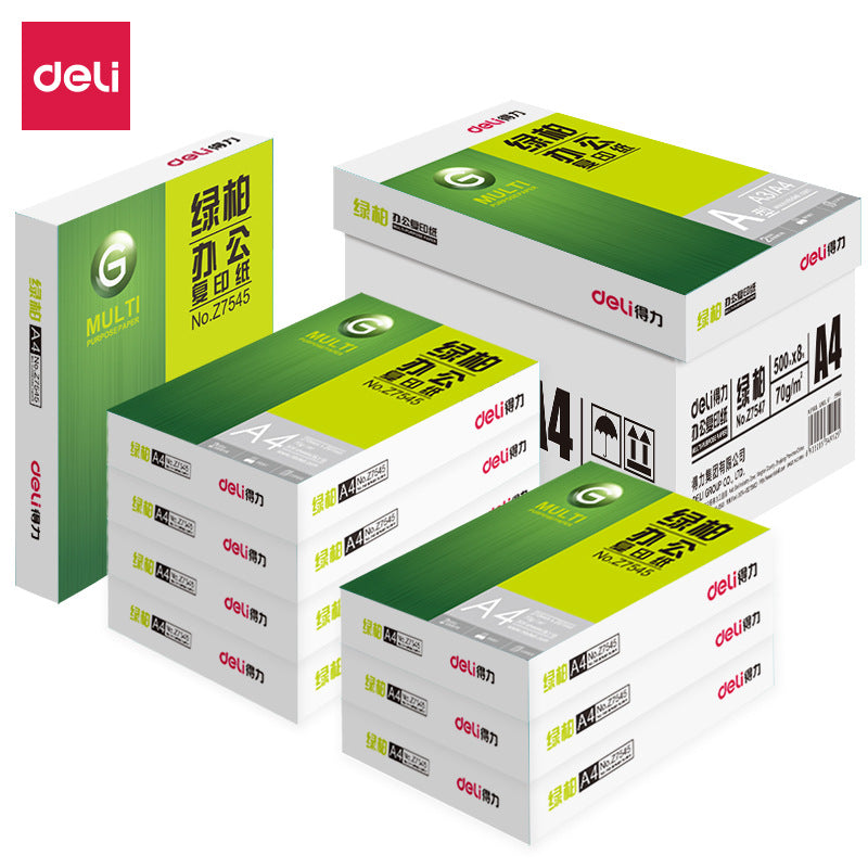 Deli Green Cypress A4 Copy Paper 70gA4 Paper Printing Paper A4 FCL 8 Packing A4 Printing White Paper One Box Wholesale