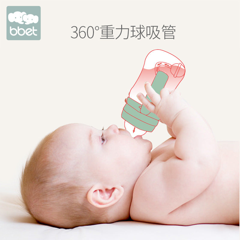 Baohui babibele anti-colic baby bottle, wide-neck plastic feeding bottle with handle and straw