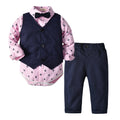 Boys' formal wear: gentleman's long-sleeve set for infants and toddlers - sailing print bodysuit, vest, and three-piece british style outfit