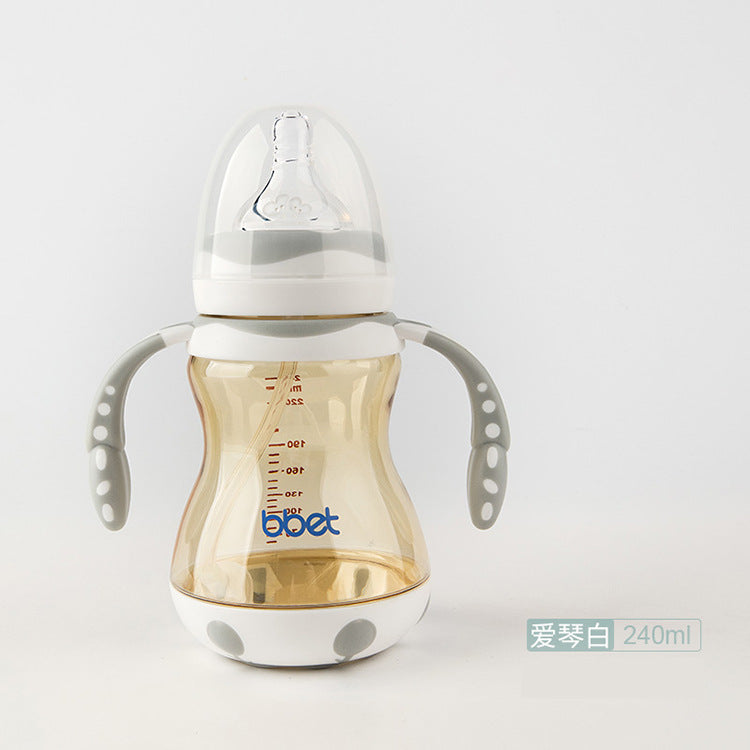 Babycare ppsu baby bottle - wide neck, spill-proof, straw & temperature sensing - genuine product for newborns & toddlers