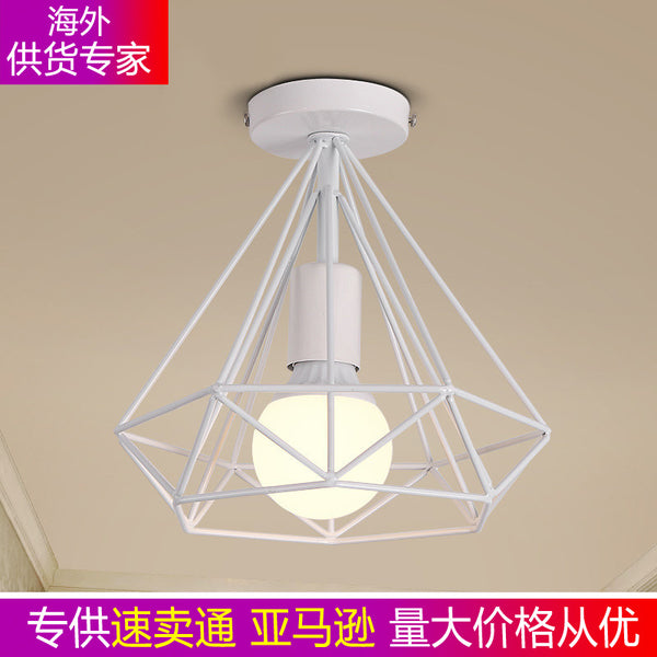 Personalized wrought iron diamond ceiling lamp Living room dining room study lamp Modern simple wrought iron diamond birdcage ceiling lamp
