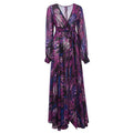 spring/summer new european and american style women's dress - v-neck, lantern sleeves, red leaf print, foreign trade maxi dress, flared skirt