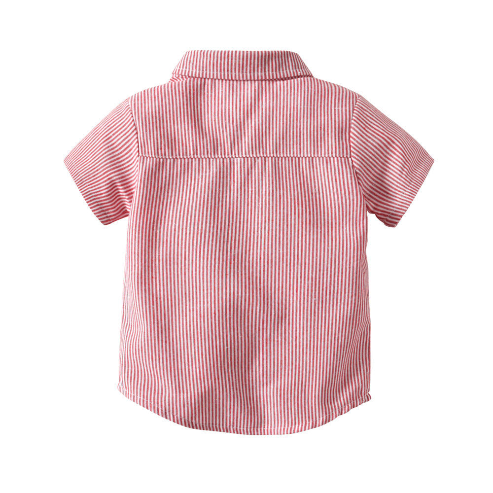 Summer korean style boys' shorts set - striped cotton short-sleeve shirt, perfect for first birthday celebrations and cross-border e-commerce