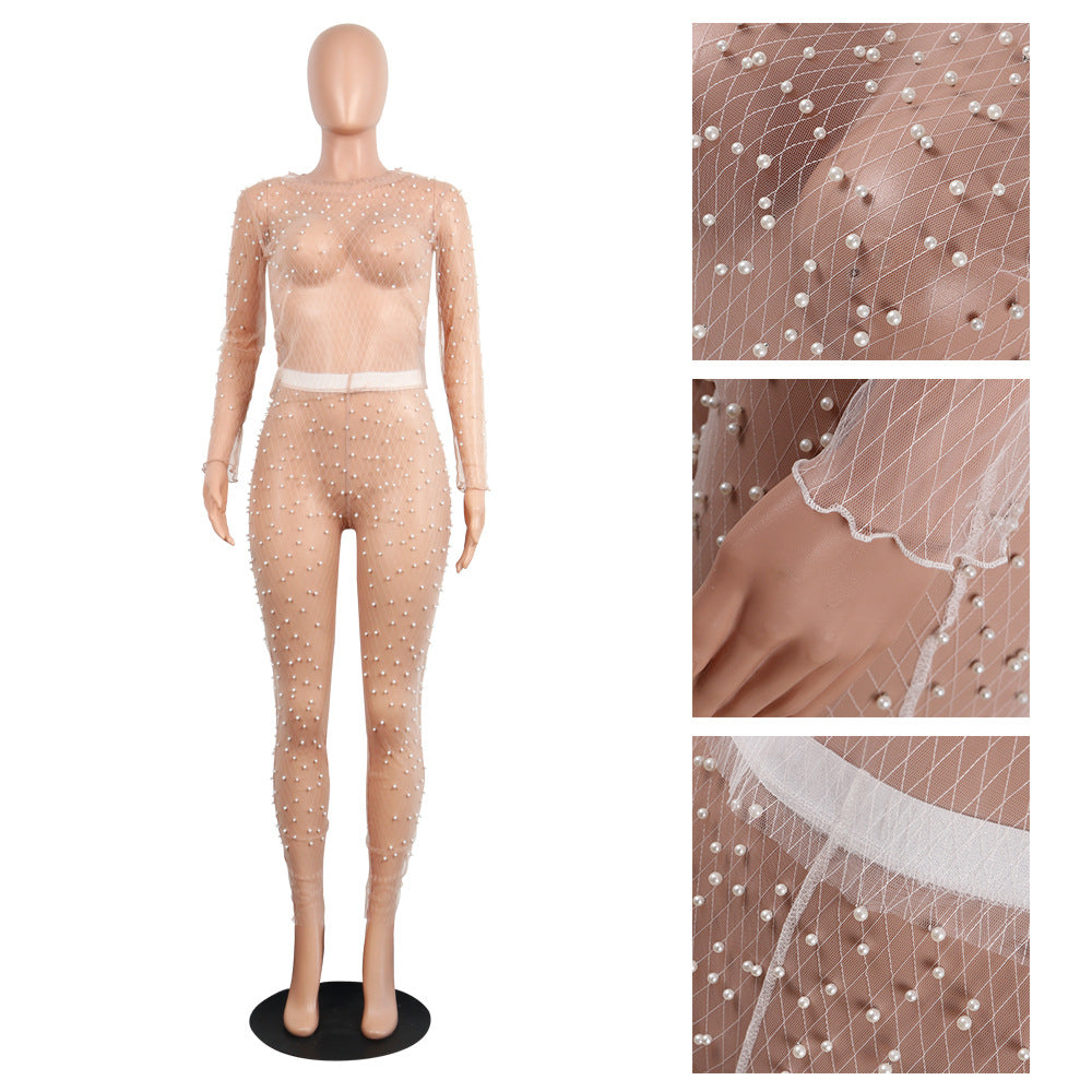 K8577 summer mesh sexy perspective foam beads two-piece set (excluding primer clothes)