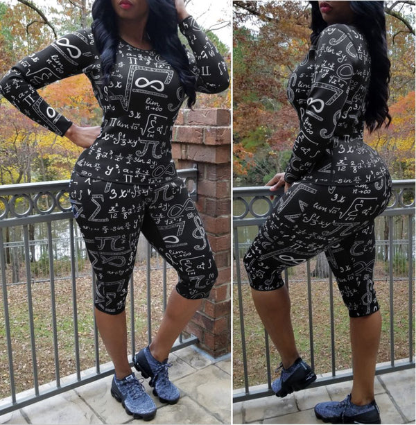 Z001  Dunhuang  Cross-border European and American women's clothing supply Mathematical formula Printing tight two-piece set