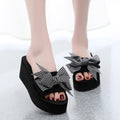 Women's slippers 2025 summer new style outdoor wear thick sole fashion bowknot one-strap wedge heel floral sandals