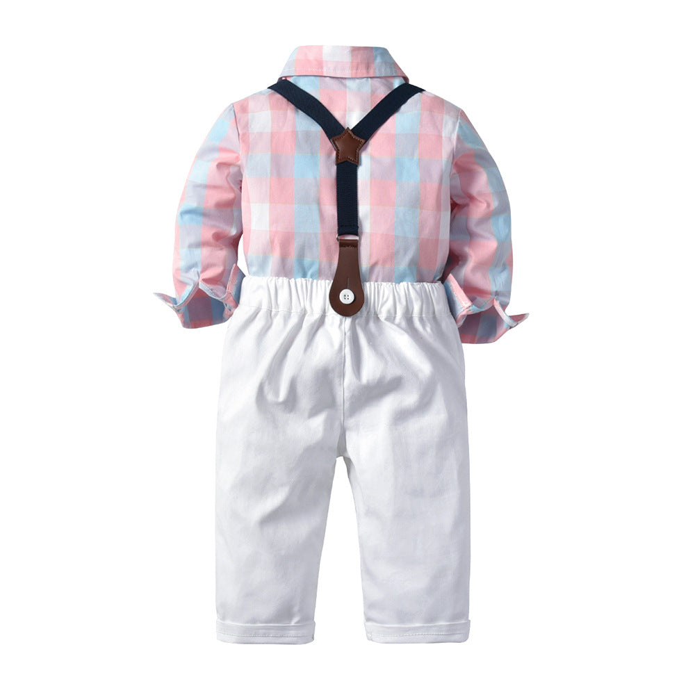 Ins kidslong sleevessuit cross-border fashionnew arrival boys shirt suspenders two-piece setboy suit