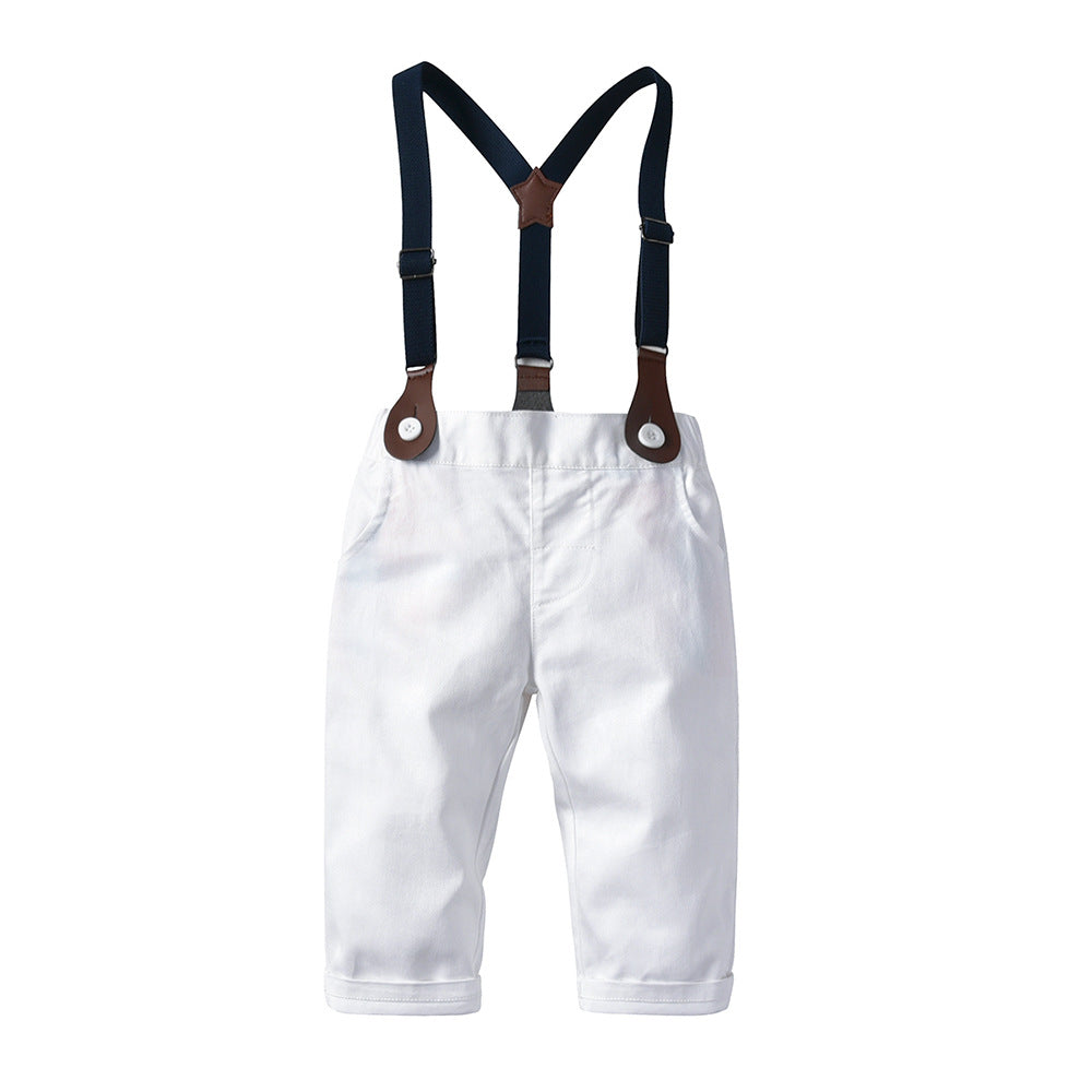 Ins kidslong sleevessuit cross-border fashionnew arrival boys shirt suspenders two-piece setboy suit