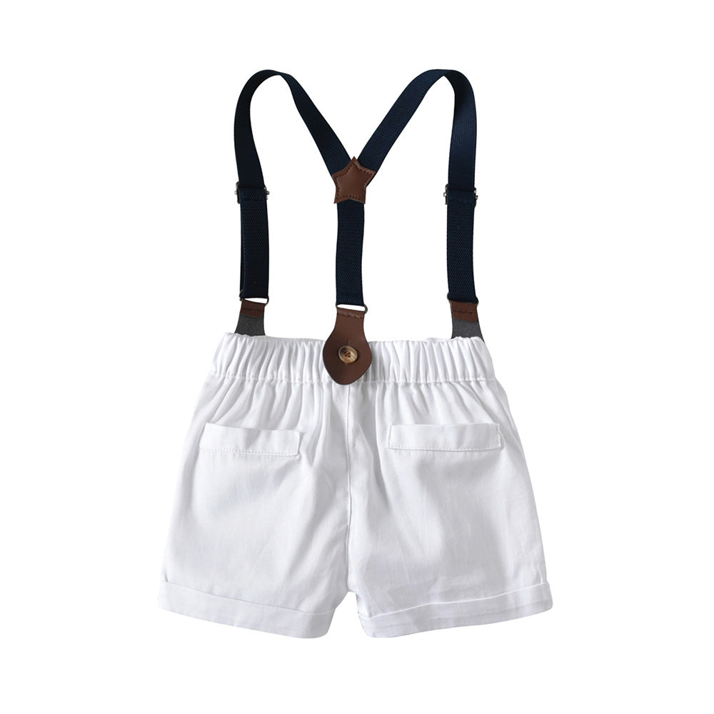 Summer korean style boys' shorts set - striped cotton short-sleeve shirt, perfect for first birthday celebrations and cross-border e-commerce