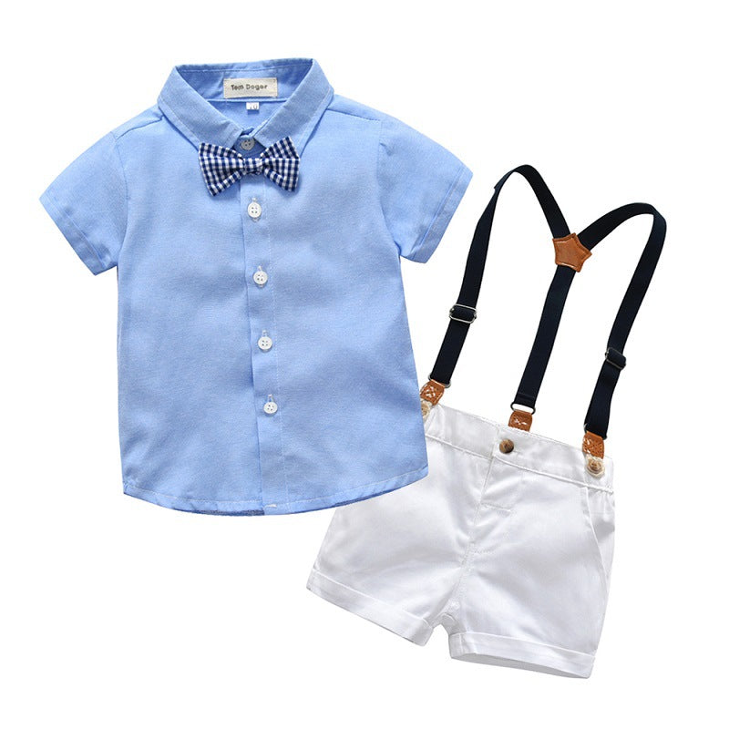 Summer new arrivals: boys' short-sleeve gentleman's outfit - perfect for first birthday celebrations, children's day performances, and kids' shirts