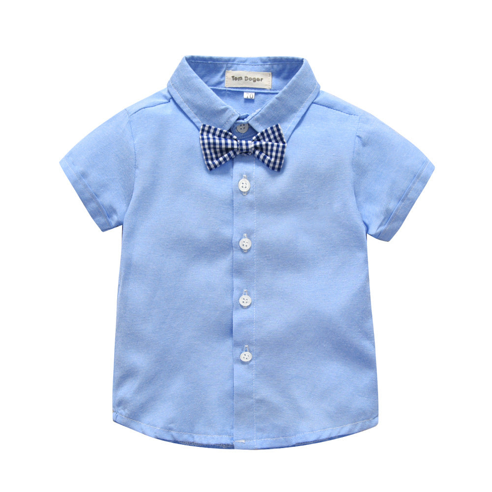 Summer new arrivals: boys' short-sleeve gentleman's outfit - perfect for first birthday celebrations, children's day performances, and kids' shirts