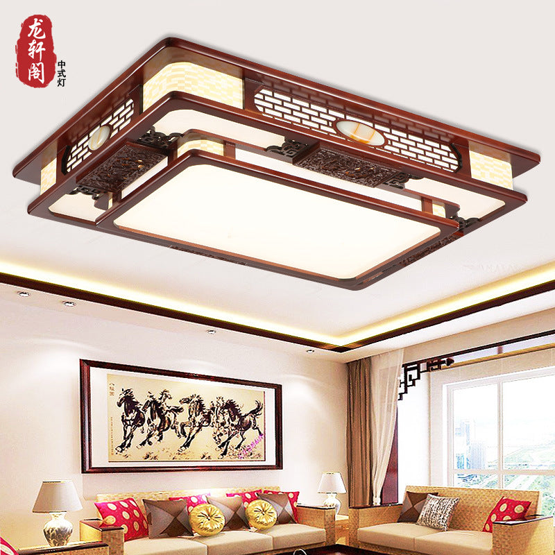 Chinese solid wood ceiling lamp rectangular Chinese style living room lamp antique Chinese lighting bedroom dining room study lighting