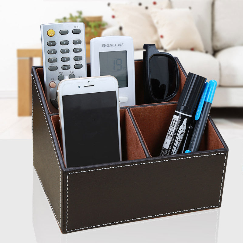 Multifunctional leather large pen holder office desktop stationery storage box remote control leather storage seat creative storage box