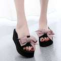 Women's slippers 2025 summer new style outdoor wear thick sole fashion bowknot one-strap wedge heel floral sandals