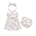 summer korean style pure cotton short-sleeve a-line dress for baby girls, cute infant and toddler dress, three-piece girls' outfit