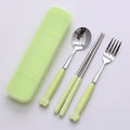 Minimalist cat paw ceramic handle 3-piece stainless steel cutlery set - student chopsticks, spoon, and fork portable dinnerware set