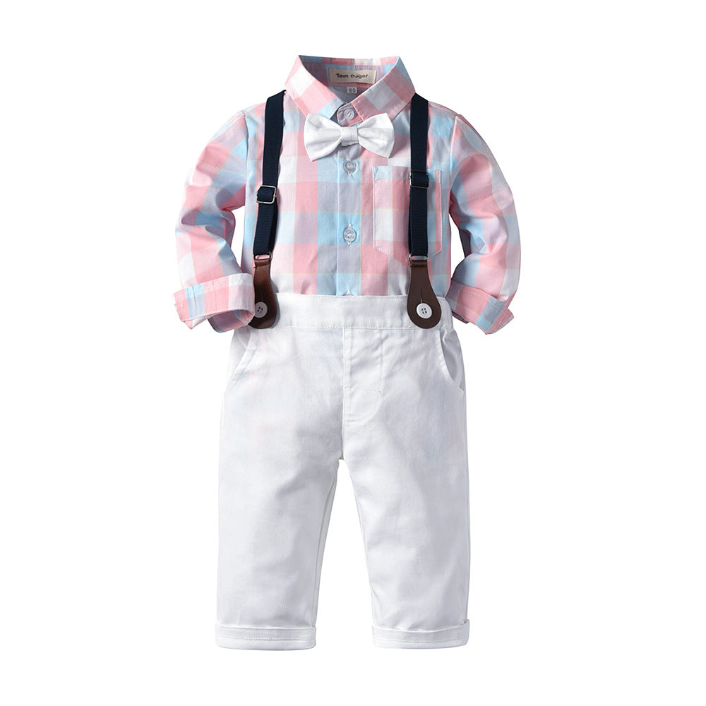 Ins kidslong sleevessuit cross-border fashionnew arrival boys shirt suspenders two-piece setboy suit