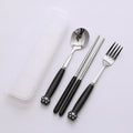 Minimalist cat paw ceramic handle 3-piece stainless steel cutlery set - student chopsticks, spoon, and fork portable dinnerware set