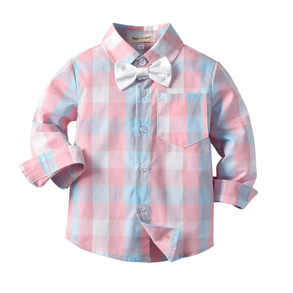 Ins kidslong sleevessuit cross-border fashionnew arrival boys shirt suspenders two-piece setboy suit