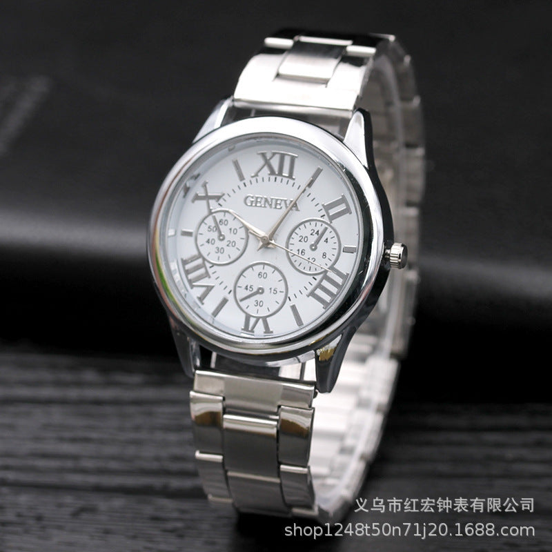 New fashion gift steel band watch, women's geneva three-eyed watch, men's quartz watch - in stock & wholesale