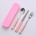 Minimalist cat paw ceramic handle 3-piece stainless steel cutlery set - student chopsticks, spoon, and fork portable dinnerware set